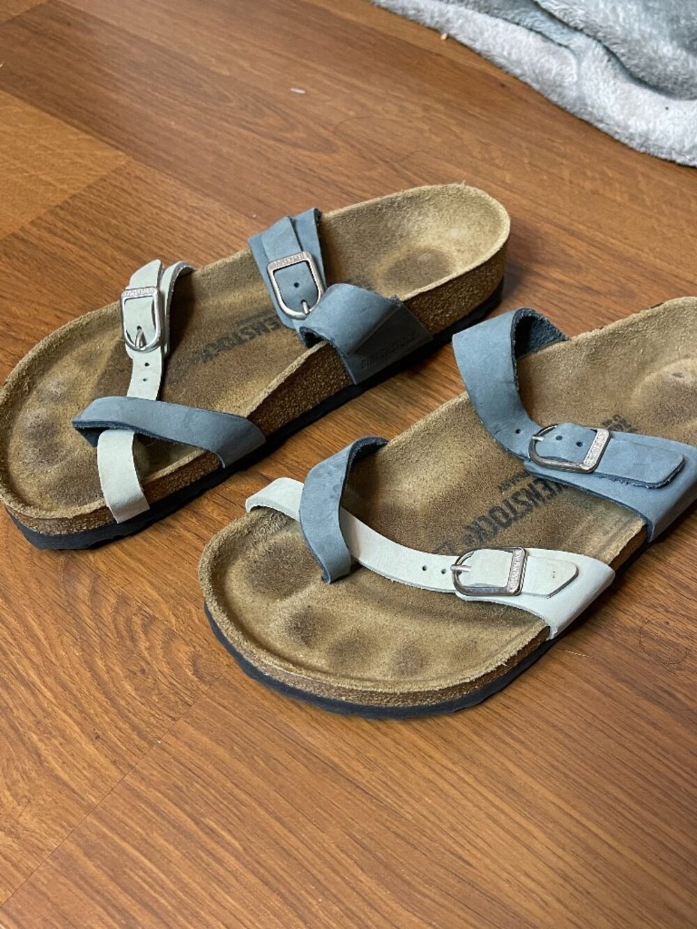 Birkenstock Mayari Strappy Blue Slide Sandals Womens Size 7-7.5 Regular Footbed